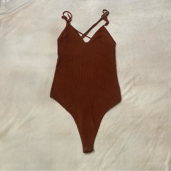 Abercrombie & Fitch Brown Ribbed Bare Sweater Bodysuit 3637 - Picture 2 of 9